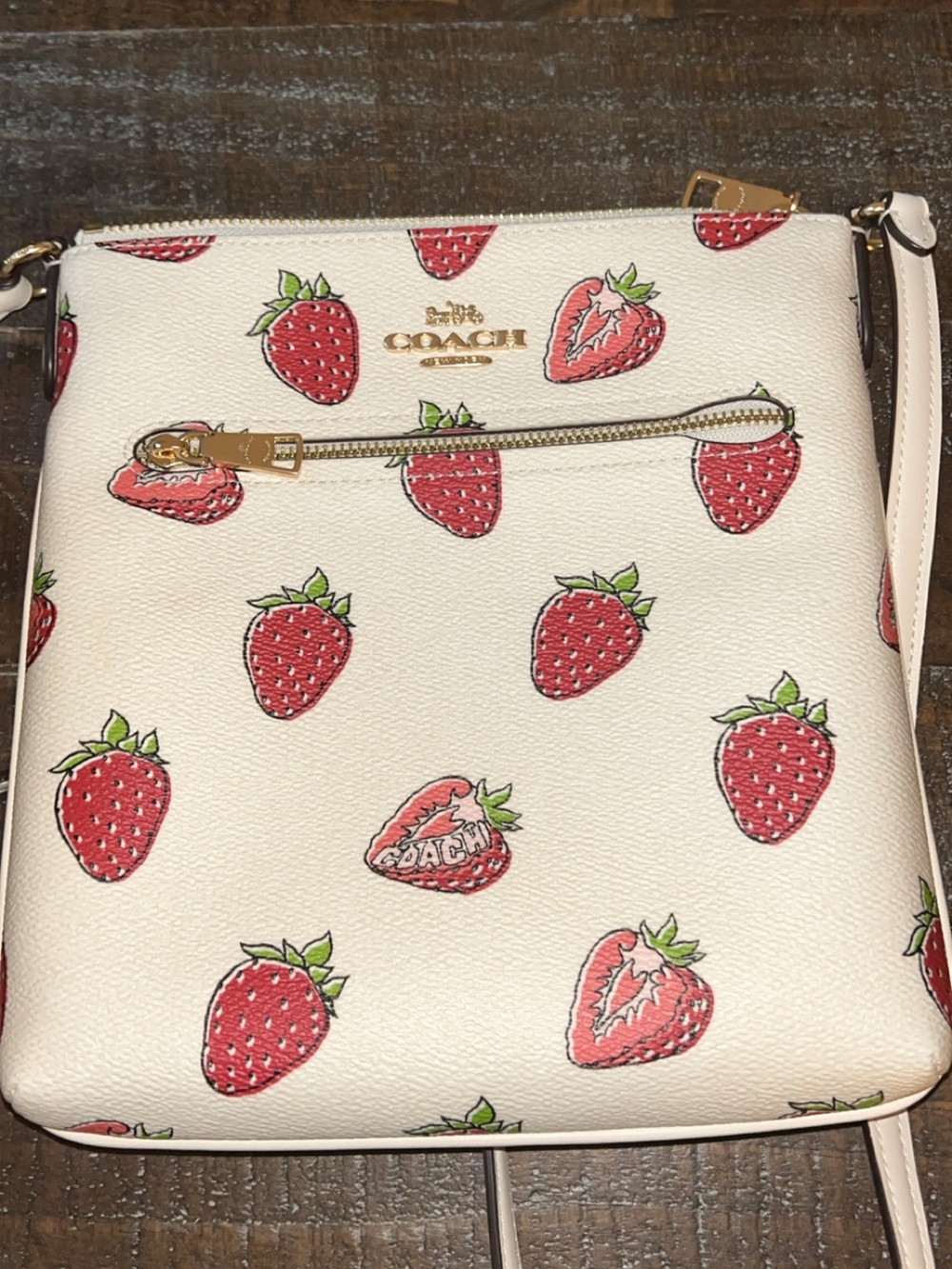 Coach Strawberry Print Crossbody Bag - Cream/Red - Picture 4 of 5